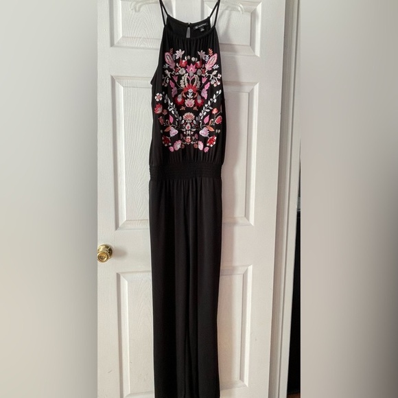 INC International Concepts Floral Embroidered Black Jumpsuit Size Medium NWT - Picture 1 of 6